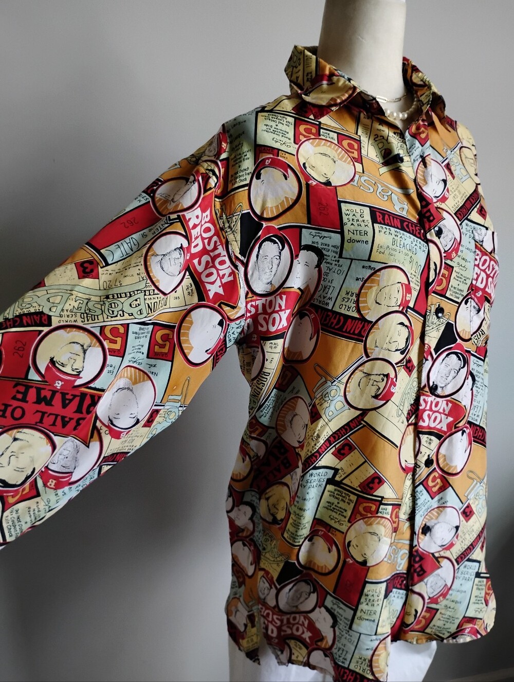 Robert Stock Silk Button Up Shirt Vintage Boston Red Sox Baseball Colorful Sz Lg - Picture 6 of 15